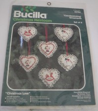 Bucilla CHRISTMAS LOVE ORNAMENTS Heirloom Embroidery Kit 82134 Hearts  Lace