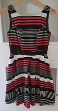 Red Herring Fit and Flare Tea Knee Length Black Striped Dress Plus Size 10 Y2K
