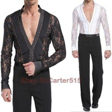 Men Dancewear Ballroom Latin Dance Costume Rumba Cha-Cha Hollow Shirt Outwear sz
