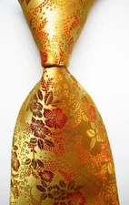 New Classic Floral Yellow Gold JACQUARD WOVEN 100% Silk Men's Tie Necktie