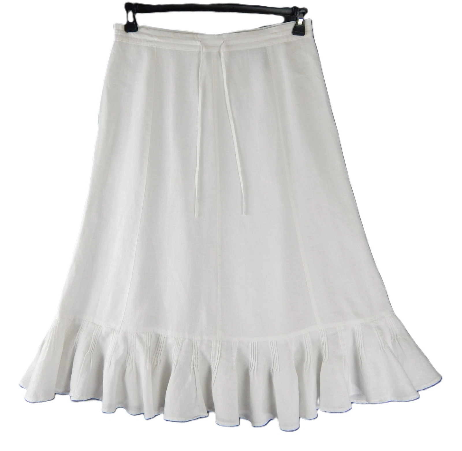 Liz Claiborne 100% Linen Maxi Skirt Size 12 Crispy WHITE Ruffle Cottagecore Boho