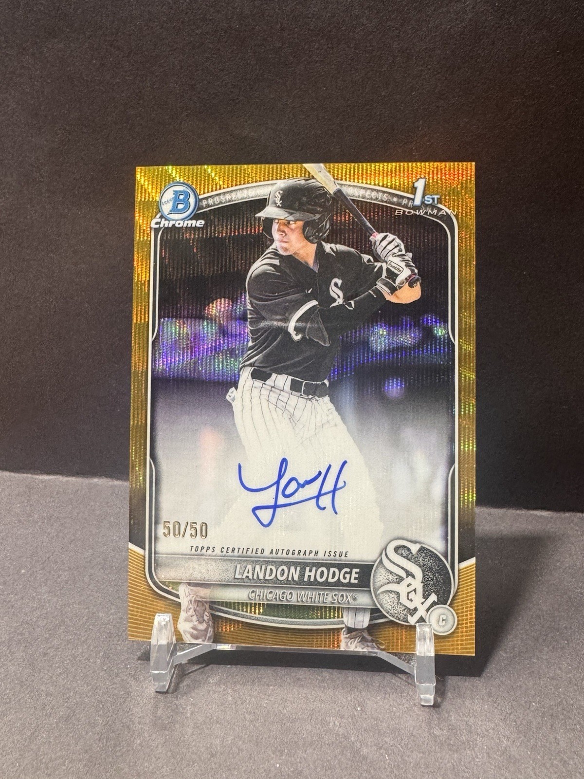 Last On Print! LANDON HODGE 2025 BOWMAN CHROME DRAFT 1ST GOLD WAVE AUTO /50