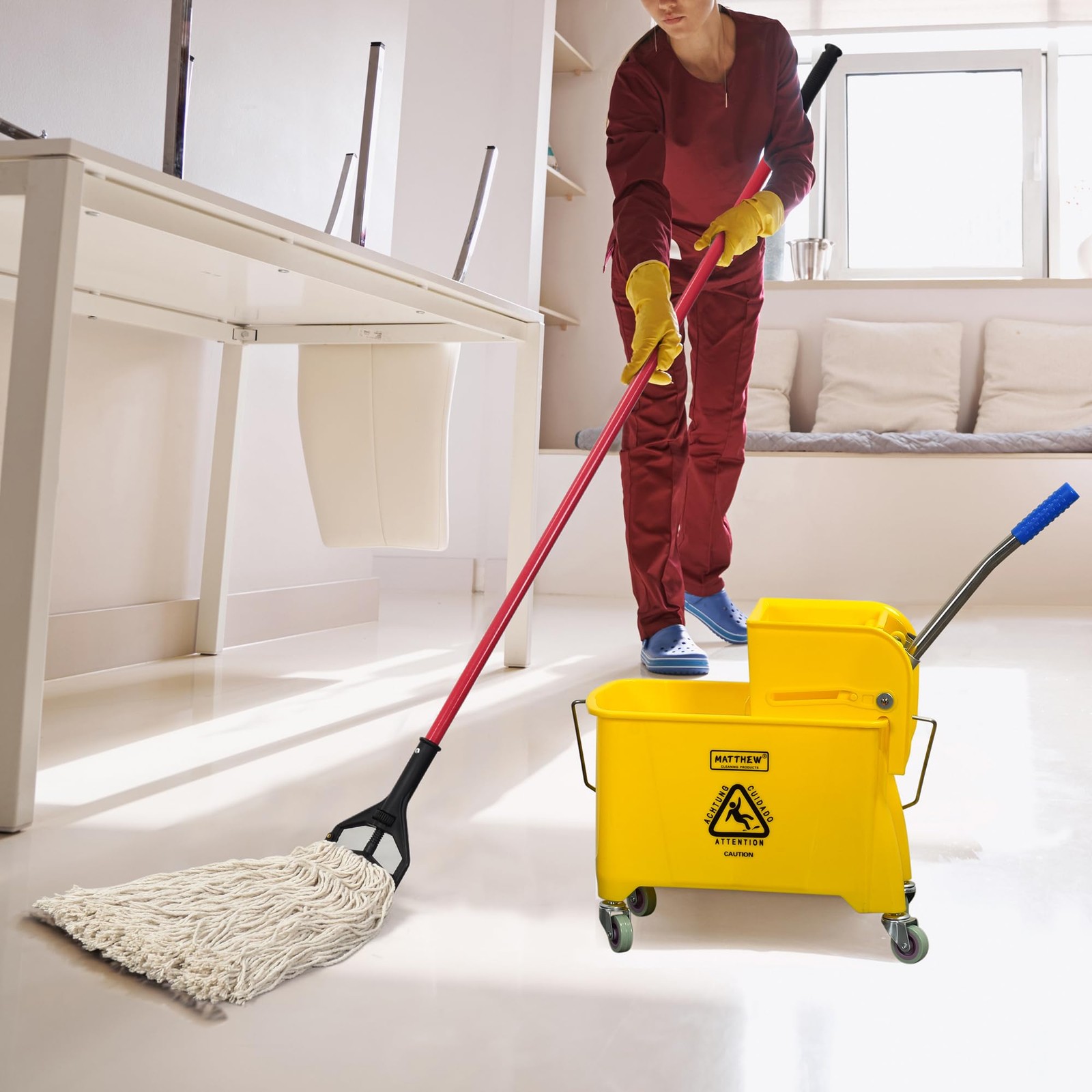 Matthew Cleaning 22 Quart Compact Mop Bucket INCL.2 Pack Mop Head with Side P...