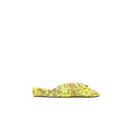 Olivia Morris Damen Hausschuhe flach gelb grün Stoff Slipper geblümt 35 UVP 320