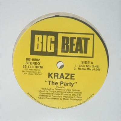 Kraze - ''The Party'' Vinyl Single Dance & Electronica Big Beat 1988