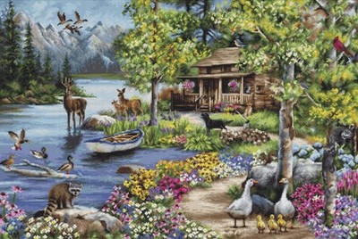 Cross Stitch Kit ''Cabin By The Lake'' B2410 Luca-S Unprinted Сanvas