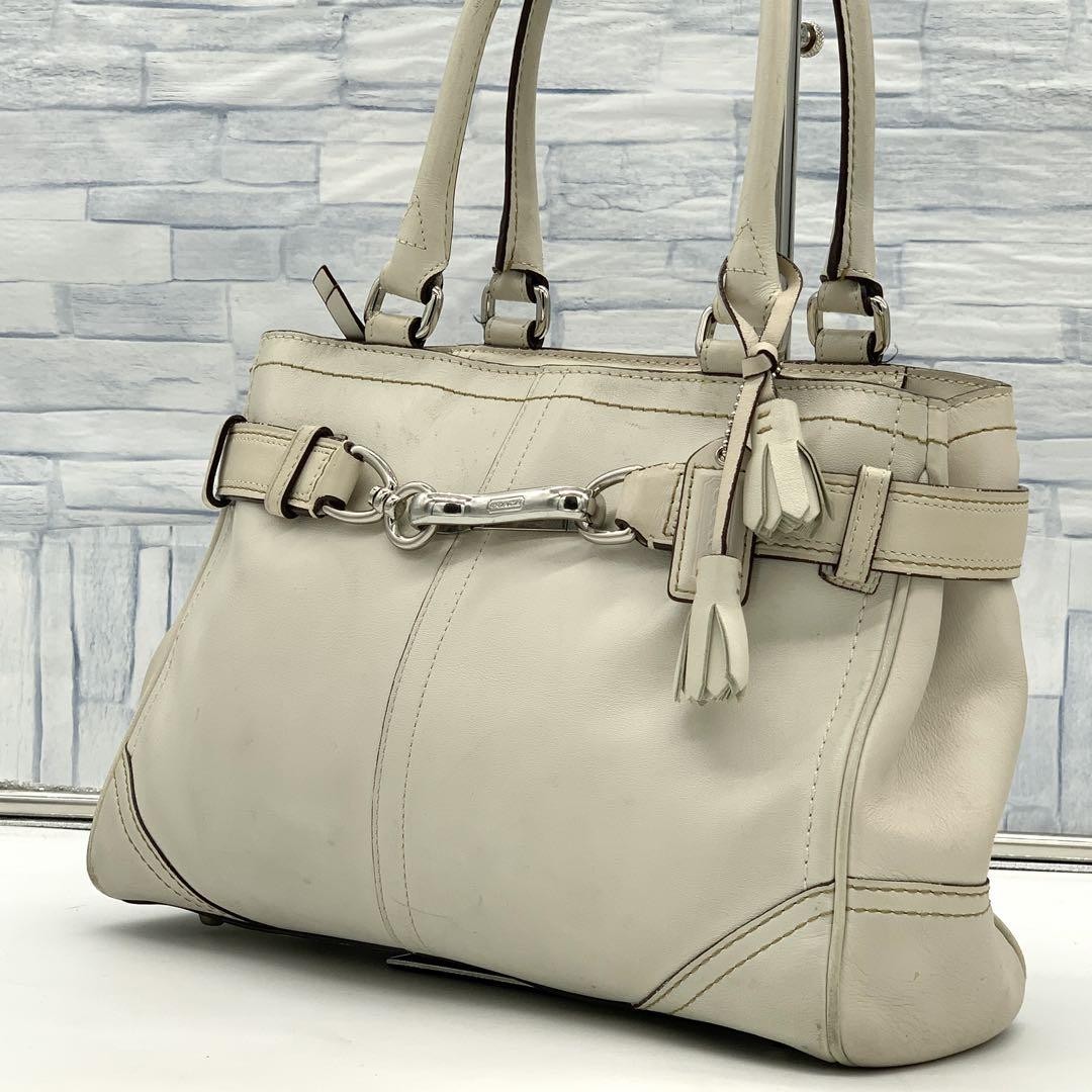 COACH Signature Tote Bag 8A70 with Shoulder Strap & Tassel Charm