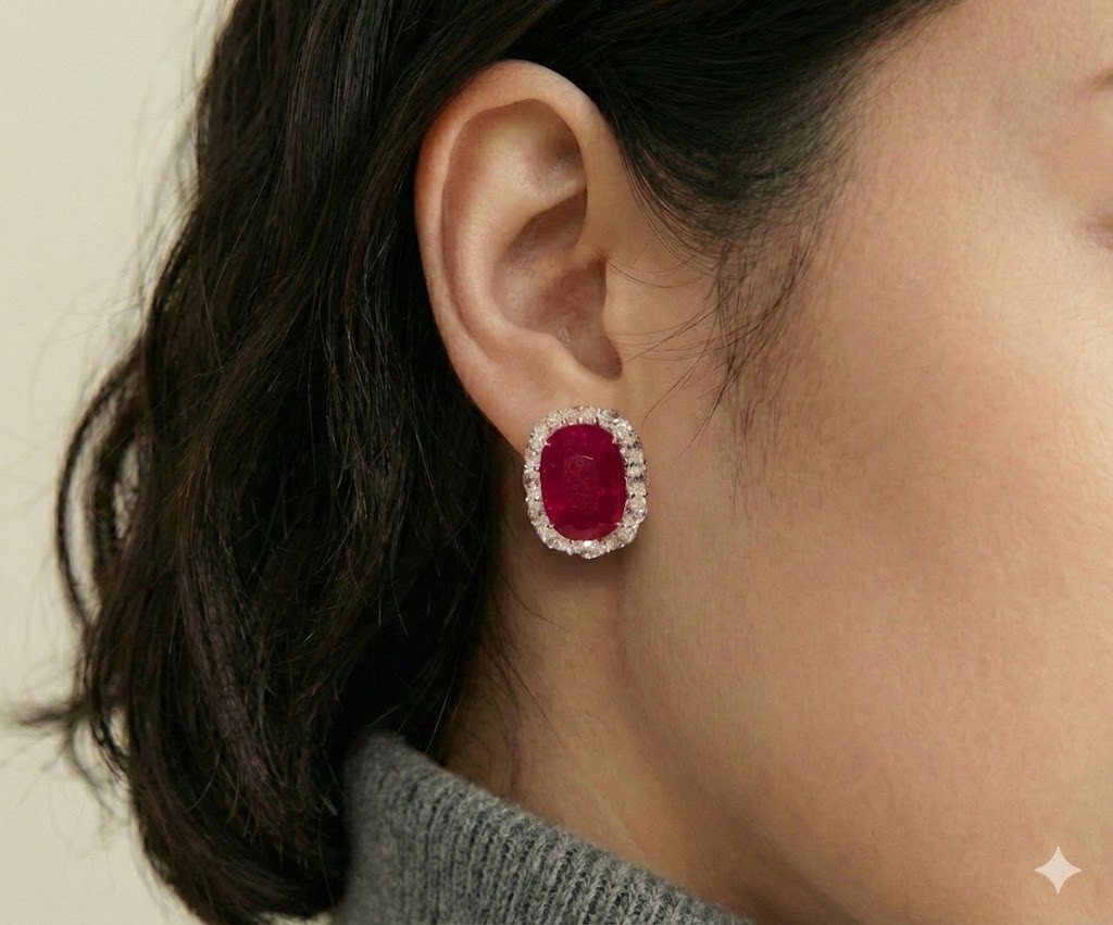 18K White Gold Natural Ruby & Diamond Earrings – 26.44ct Total