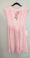 SWIRL Vintage APRON Pink Floral Print FULL Wrap Around With Ties CottageCore
