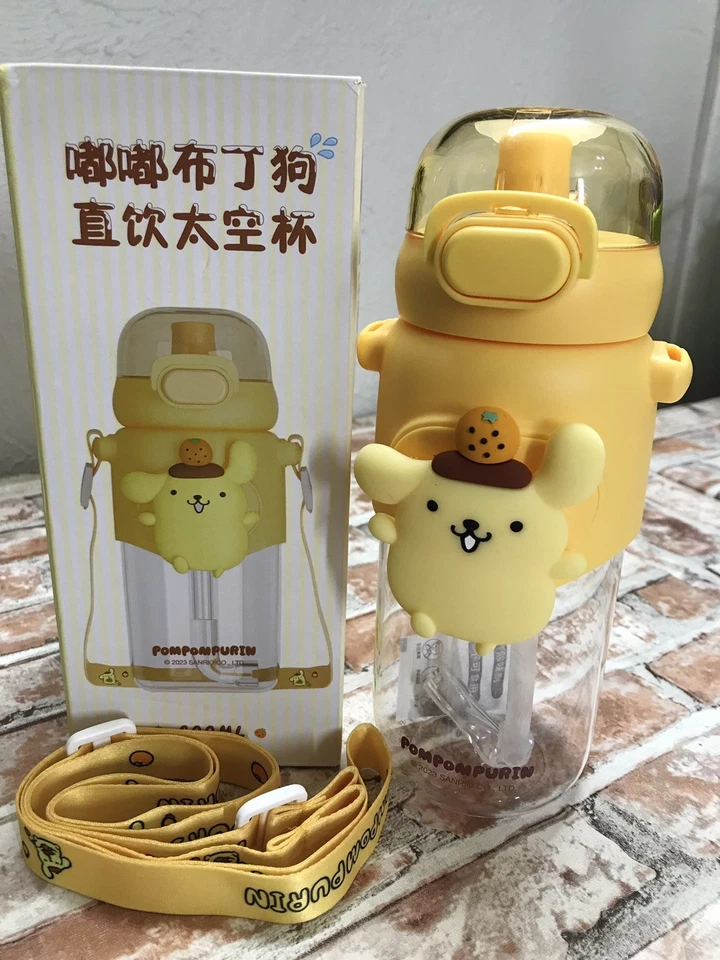 Taza de plástico 600 ml POMPOMPURINA AMARILLA botella de agua con CORREAS 2022 REGALO 20 oz Foto 2 de 4