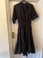 Zara Woman Black Cotton Midi Shirt Dress, Medium