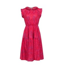 Tucker Midi Dress Red Pink Zebra Print Tiered Ruffle Collar Size M 100% Cotton