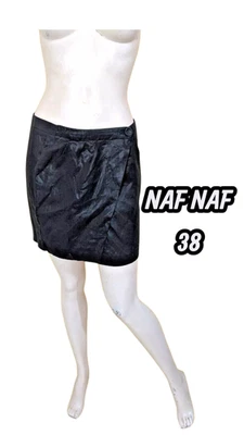 Naf naf Taille 38 Superbe jupe portefeuille noire en lin - Photo 1/3