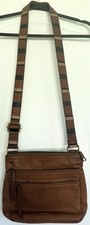 Fossil Brown Leather Crossbody Bag Adjustable Strap Multi Pocket Purse