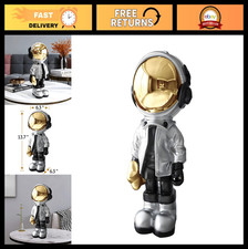 Astronaut Statue Sculpture - Silver Polyresin Spaceman Figurine for Home Decor,