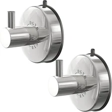 2 Pack Suction Cup Hooks 15LB Stainless Steel Chrome Bathroom Hooks
