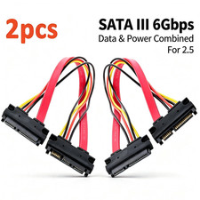2PCS SATA 7 15pin Extension, 22-pin Male to Female HDD SSD Data Power Combo