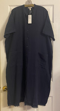 NWT 198 Eileen Fisher Ocean Organic Cotton Lofty Gauze Mandarin Collar Dress XL