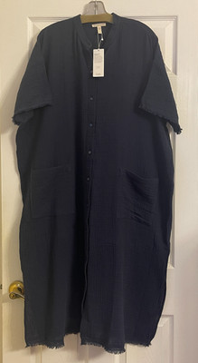 NWT $198 Eileen Fisher Ocean Organic Cotton Lofty Gauze Mandarin Collar Dress XL