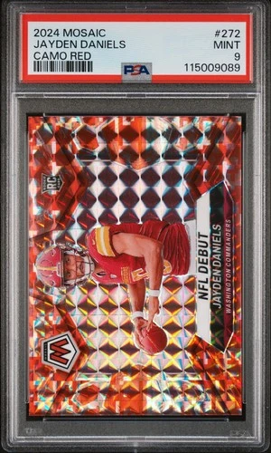 2024 Panini Mosaic #272 - Jayden Daniels Camo Red Prizm Rookie NFL Debut - PSA 9