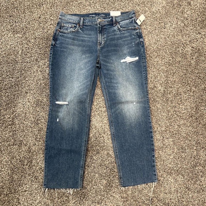 NWT Old Navy Women’s Blue Tattered Denim Ankle Pants Mid Rise Boyfriend Size 6