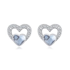 925 Sterling Silver Heart Stud Earrings with June Blue Birthstone Crystal, Minim