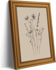 Vintage Gold Framed Canvas Wall Art, Minimalist Floral Poster Artwork, Wildfl...