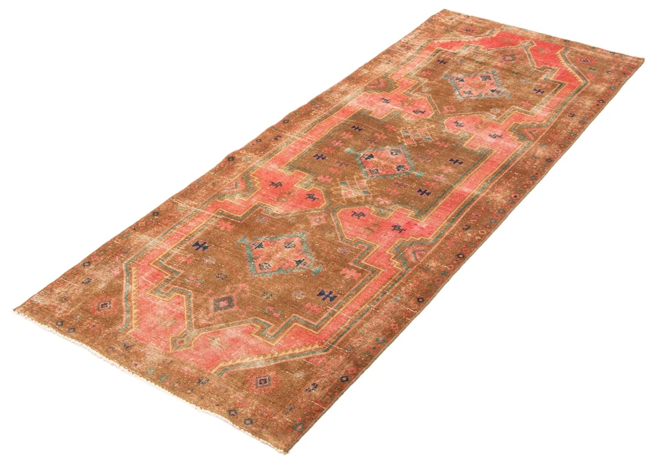 Alfombra de corredor tradicional oriental de lana 3'10" x 10'4" vintage anudada a mano Foto 4 de 4