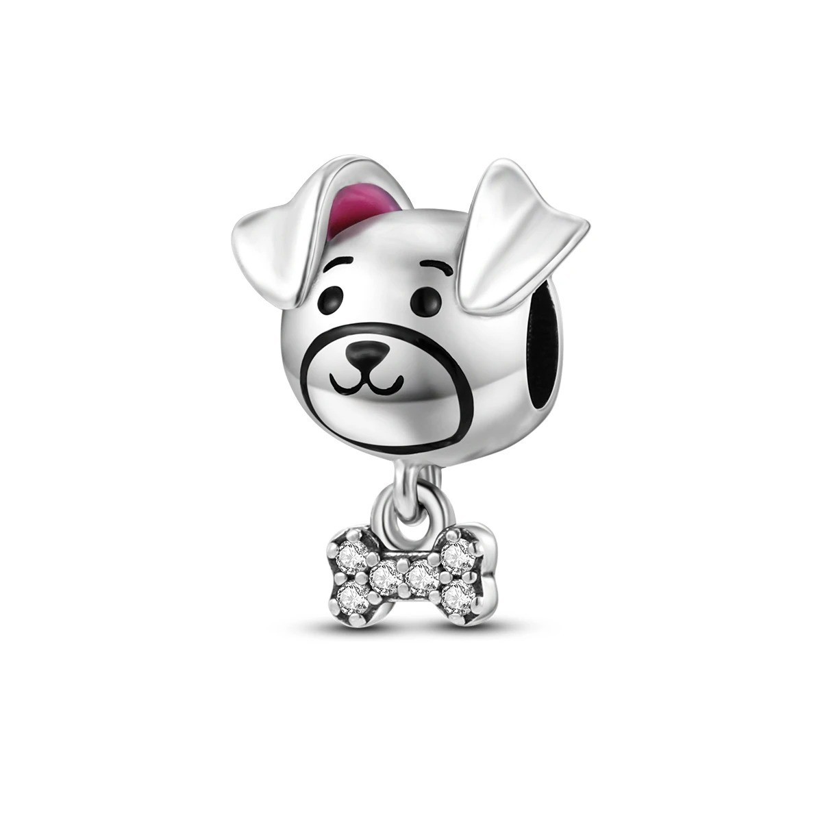 Pet Dog & Bow Charm Fit Bracelet Necklace Necklace, 925 Ster