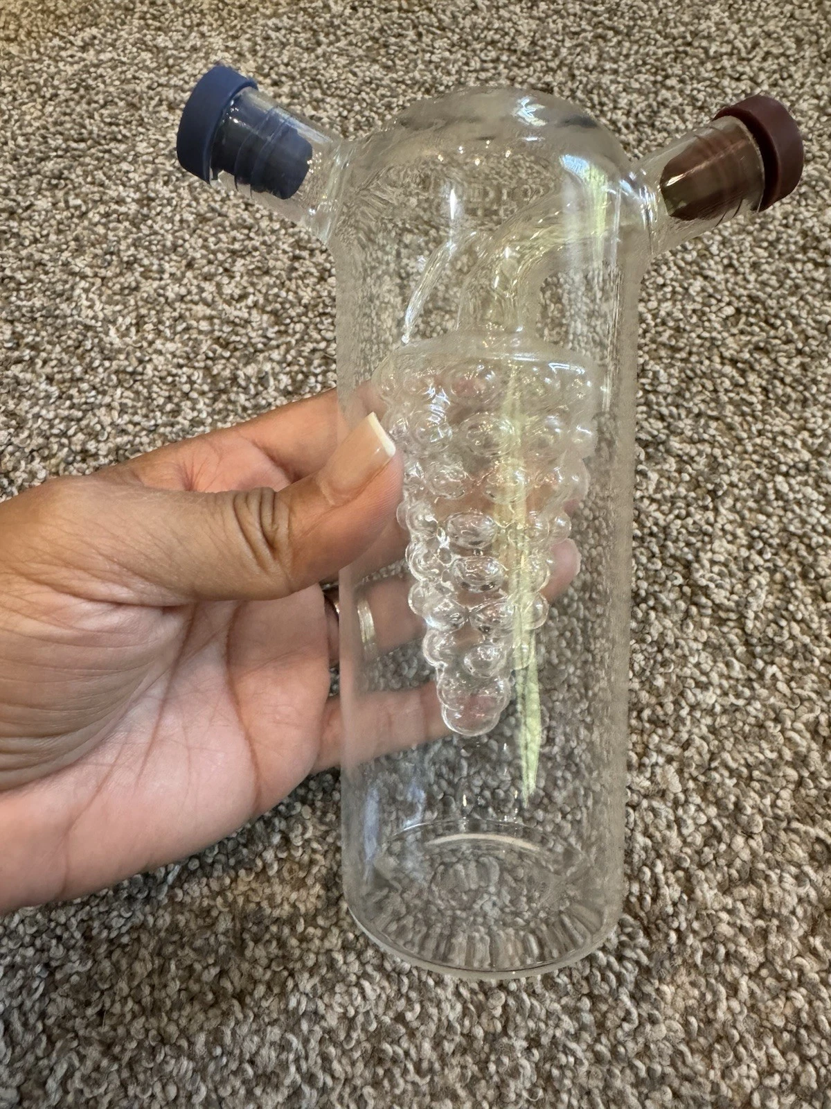 Oil & Vinegar Duet Mouth Blown Clear Glass Bottle Carafe Grapes