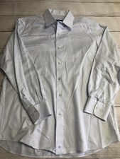 David Donahue Dress Shirt Mens 17 32/33 White Check Trim Fit Cotton Long Sleeve