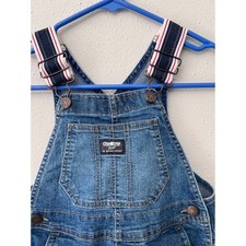OshKosh B'gosh Kids 5T Blue Denim Shortalls Striped Straps Preppy Americana Cute