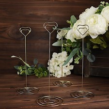GOLD 10 Sign Holders 8" Heart PLACE CARD Clips Metal Table Number STANDS Party