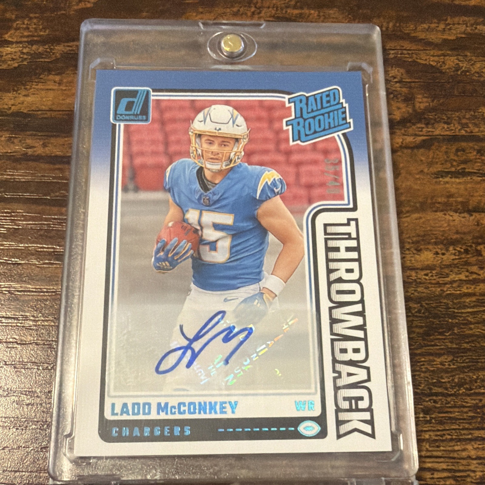 Ladd McConkey Panini Donruss Rated Rookies Throwback Autographs #23 Base