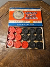Vintage American Plastic Checkers Set No. 614 P 30 Pieces Elgo Plastics Inc.