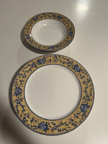 American Atelier English Toile 5076 Yellow & Blue 6pc set, 4 Dinner Plate 2 Bowl - Picture 3 of 5