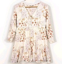 American Eagle Women Floral Mini Dress Tunic XS 100% Viscose Lined Boho Tiered