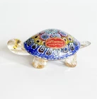 Vintage Murano Art Glass Turtle Millefiori Floral Paperweight Aventurine