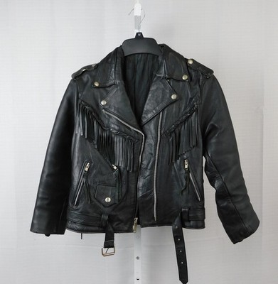 Y2K Echtes Leder Fringe Leather Motorcycle Biker Jacket Adult XS/S Youth XXL C95
