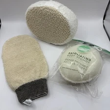 Lot Of 3 Earth Therapeutics Exfoliating Body Sponge, Ecotools Mitt & Lg Sponge