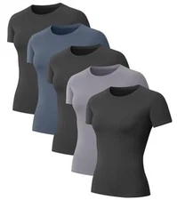 5-Pack Women's Compression Shirts Short Sleeve Workout Tops Athletic Small Seta