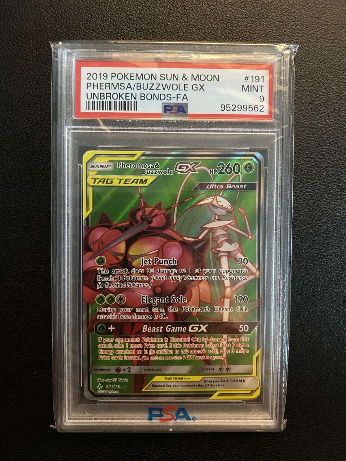 Pheromosa & Buzzwole GX PSA 9 Full Art Holo 191/214 Unbroken Bonds Pokémon TCG