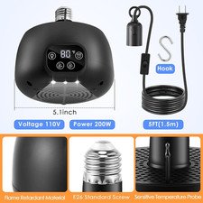 1 Pack Chicken Coop Heater 200W with Lighting and Temperature Control Chicken