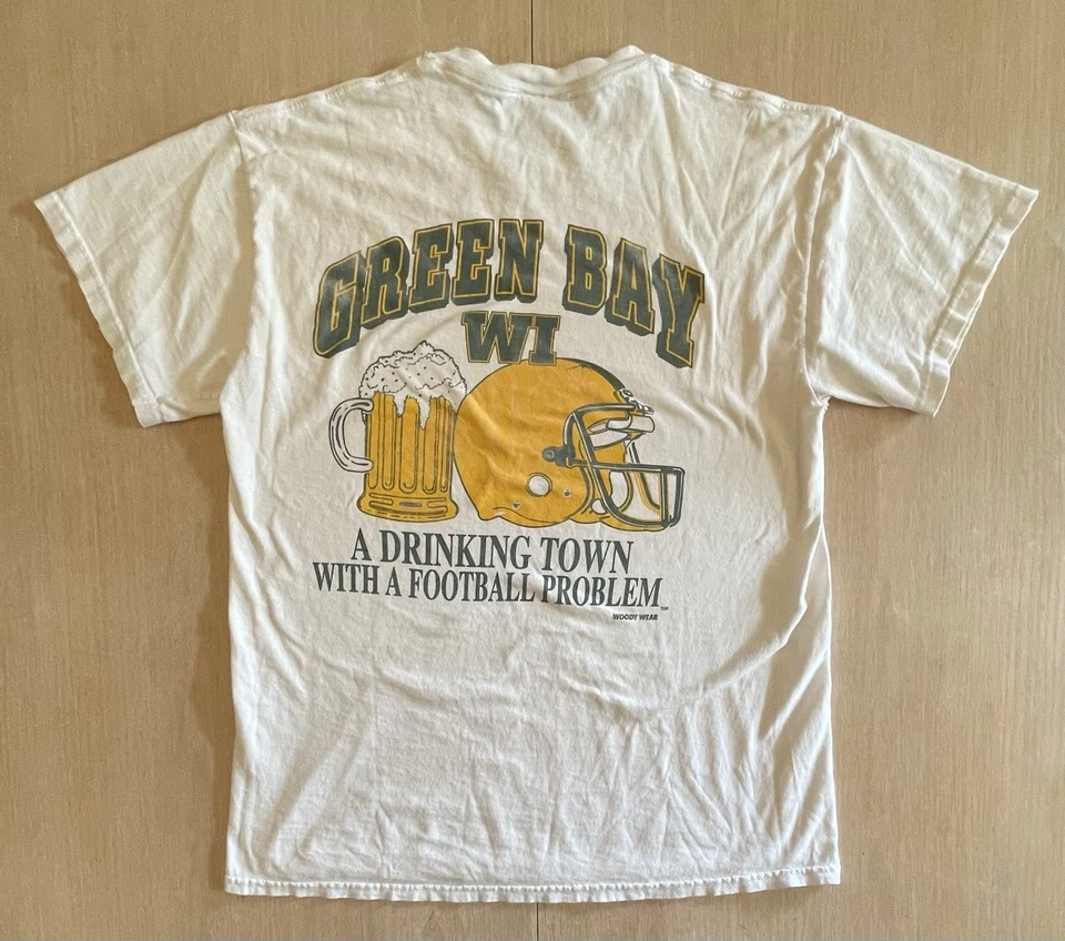 Camiseta De Colección Años 90 Green Bay WI Grande Drinking Town Fútbol Problema Delta EE. UU. Foto 3 de 4