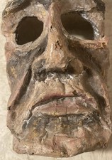 Small Vintage Handmade Paper Mache Mask Man  s Face