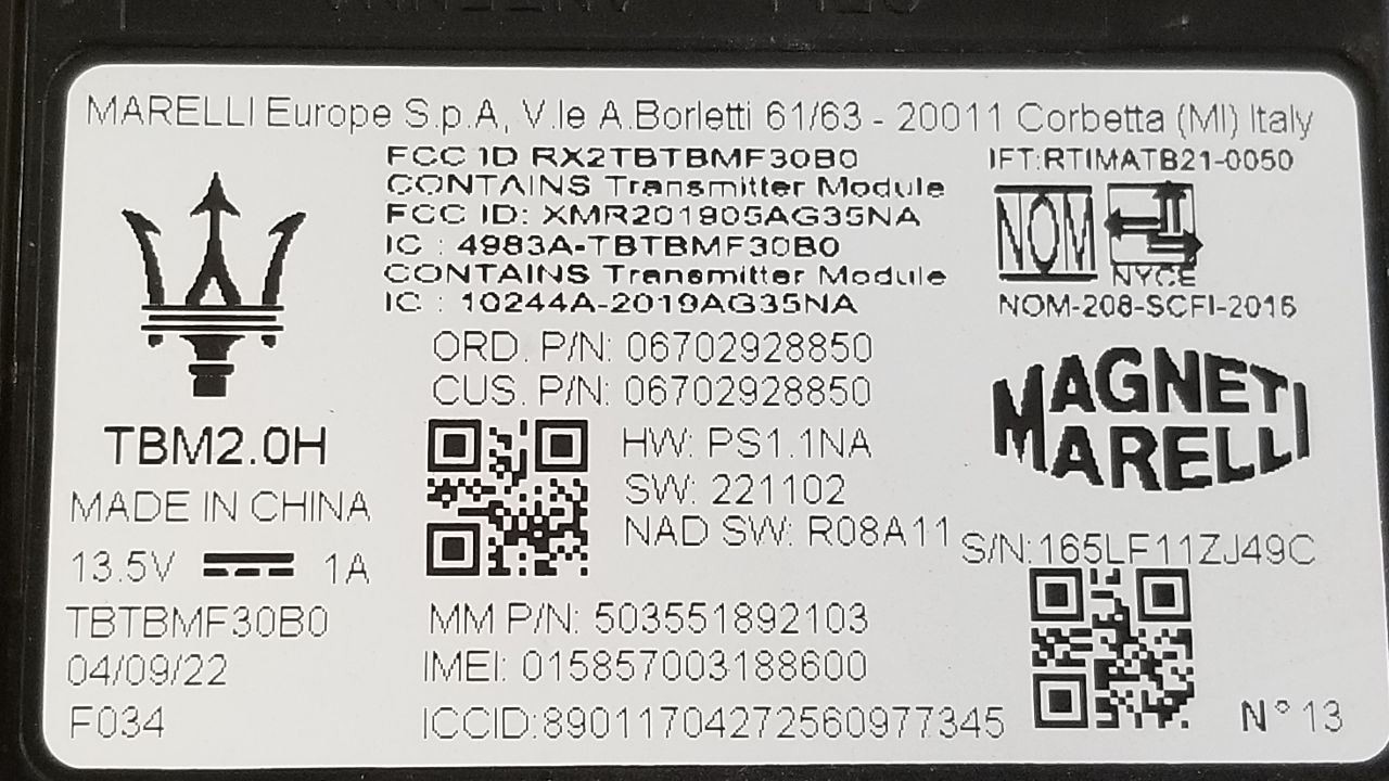 23 2023 MASERATI GRECALE TELEMATICS CONTROL MODULE 670292885