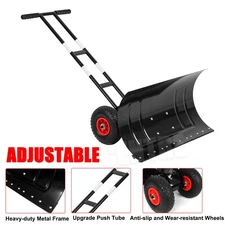 Snow Shovel with Wheels 29" Durable Metal Snow Removal Pusher Plow for Driveway
