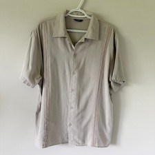 COOFANDY Mens XL Beige Linen Blend Short Sleeve Button Down Shirt Summer Travel