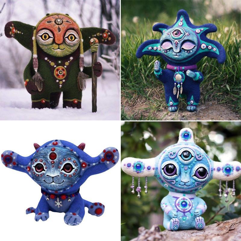 Figurine Creatures Fantasy Resin Multicolor Small Modern Carved Free Stand Decor