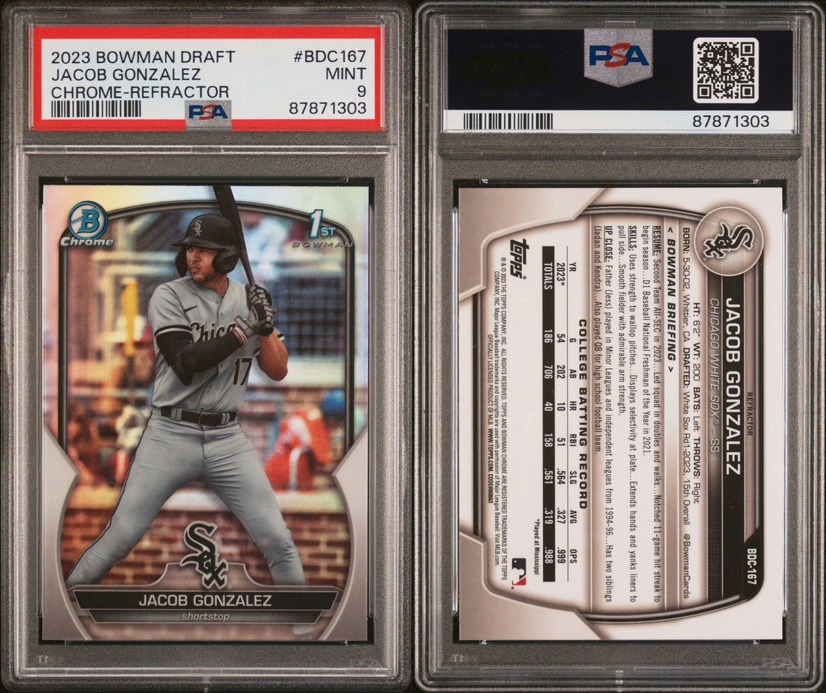 JACOB GONZALEZ 2023 BOWMAN DRAFT CHROME REFRACTOR PSA MINT 9 | eBay